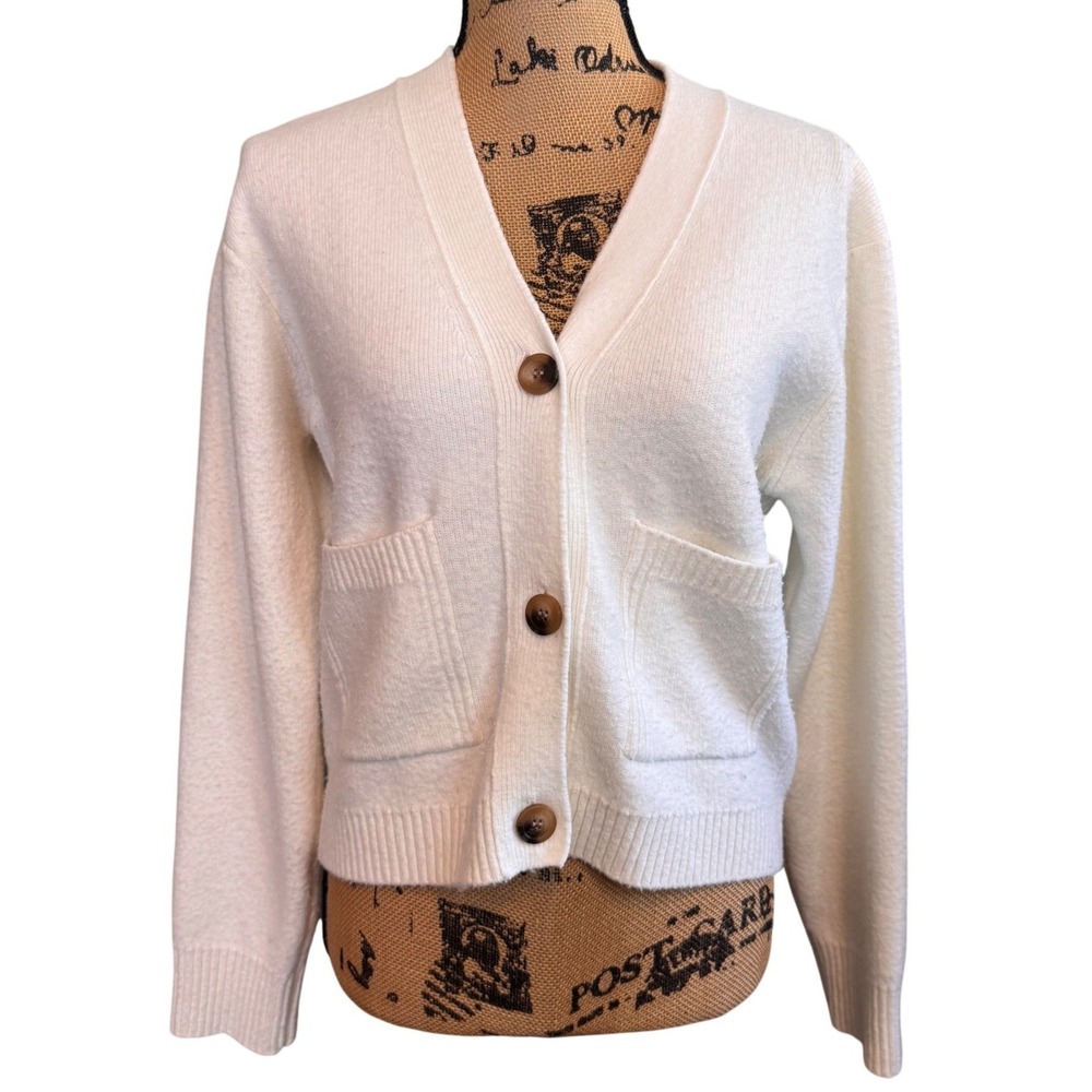 Thakoon Womens Preppy Academia Minimalist Cozy Knit Cardigan Sweater White Small